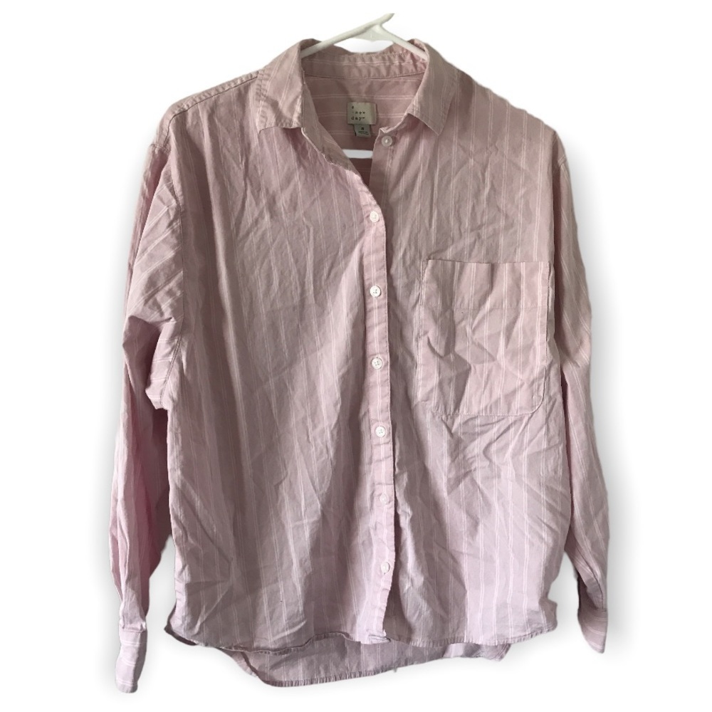 3/$15 A new day pink and white stripe long sleeve button down shirt (T7)